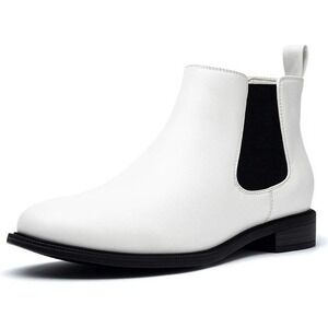 White Chelsea Boots Square Toe Block Heel Ankle Booties Women Size 8.5
